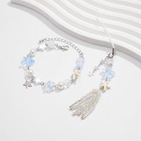 Thumbnail for Chic Star Charm Pearl Crystal Beaded Bracelet Keychain Phone Strap Set - ArtGalleryZen