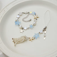 Thumbnail for Chic Star Charm Pearl Crystal Beaded Bracelet Keychain Phone Strap Set - ArtGalleryZen