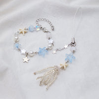 Thumbnail for Chic Star Charm Pearl Crystal Beaded Bracelet Keychain Phone Strap Set - ArtGalleryZen