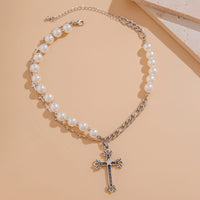 Thumbnail for Chic Star Cross Pendant Pearl Chain Choker Necklace