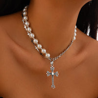 Thumbnail for Chic Star Cross Pendant Pearl Chain Choker Necklace