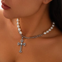 Thumbnail for Chic Star Cross Pendant Pearl Chain Choker Necklace