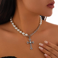 Thumbnail for Chic Star Cross Pendant Pearl Chain Choker Necklace