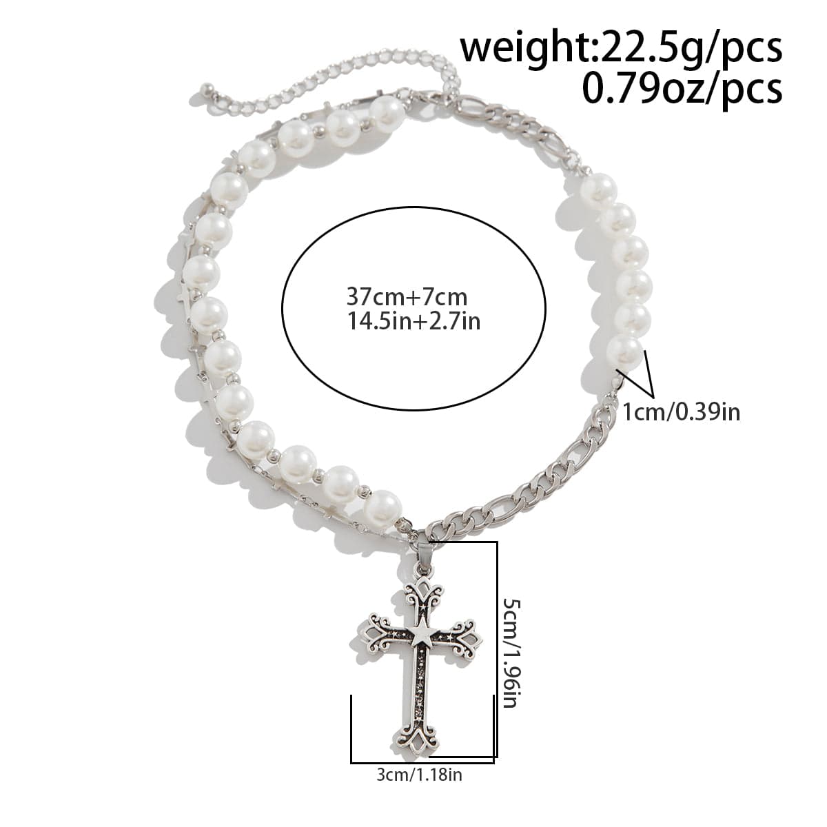 Chic Star Cross Pendant Pearl Chain Choker Necklace