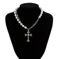 Thumbnail for Chic Star Cross Pendant Pearl Chain Choker Necklace