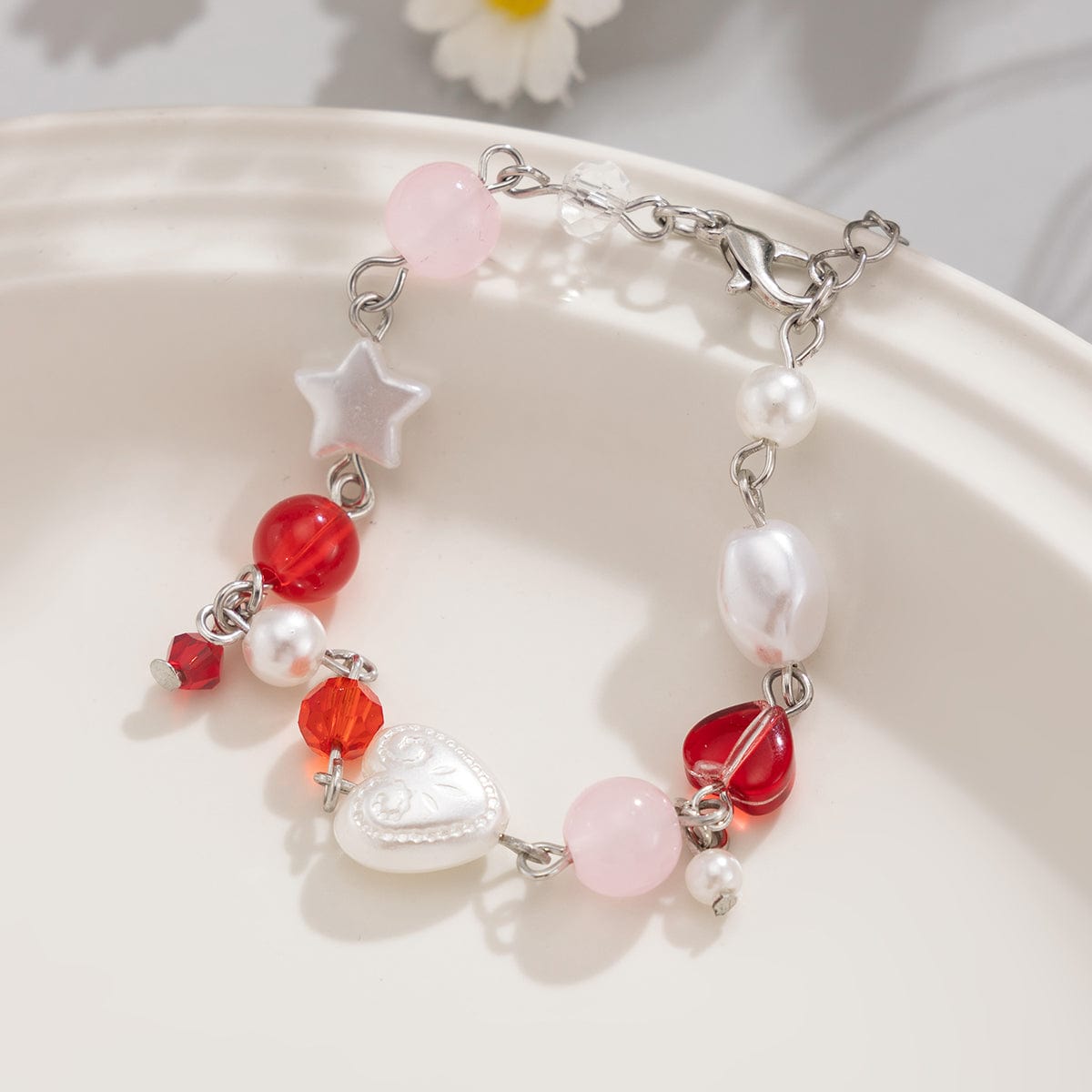 Chic Star Heart Pearl Crystal Chain Bracelet - ArtGalleryZen