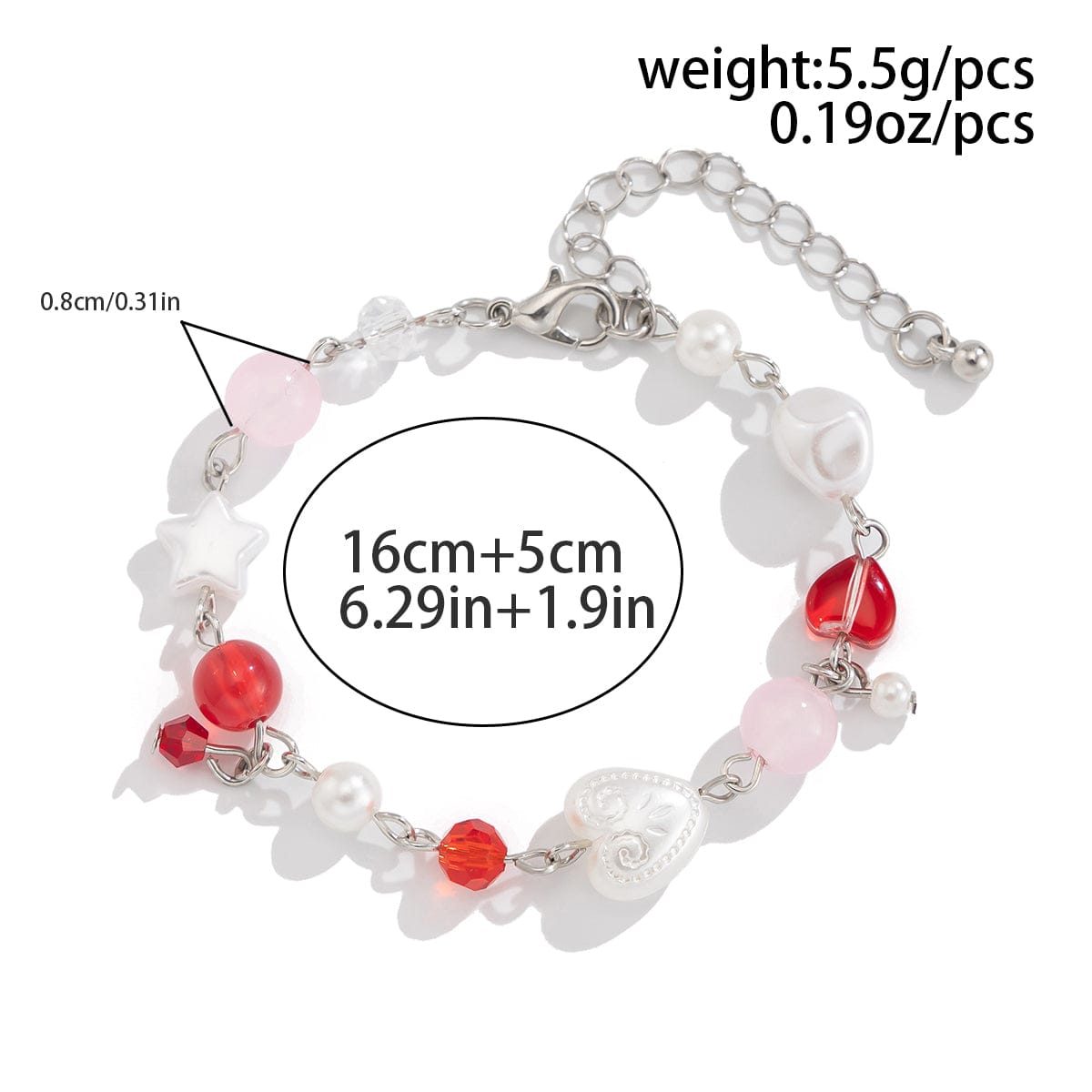 Chic Star Heart Pearl Crystal Chain Bracelet - ArtGalleryZen