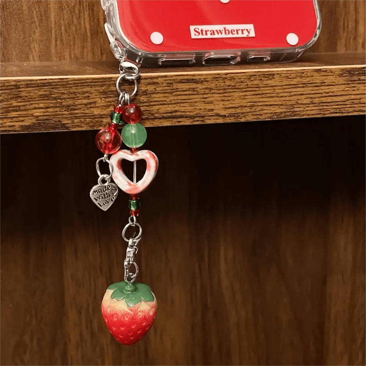 Chic Strawberry Crystal Inlaid Bowknot iPhone Case With Accessories - ArtGalleryZen