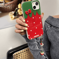 Thumbnail for Chic Strawberry Crystal Inlaid Bowknot iPhone Case With Accessories - ArtGalleryZen