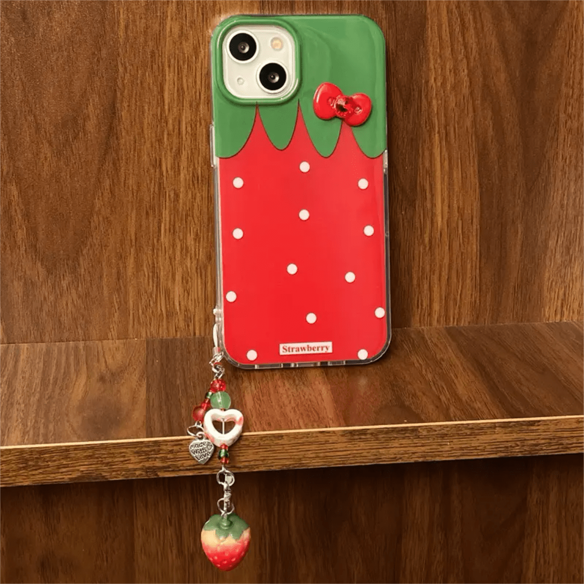 Chic Strawberry Crystal Inlaid Bowknot iPhone Case With Accessories - ArtGalleryZen