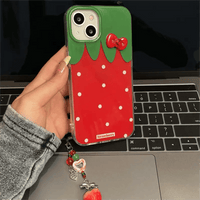 Thumbnail for Chic Strawberry Crystal Inlaid Bowknot iPhone Case With Accessories - ArtGalleryZen