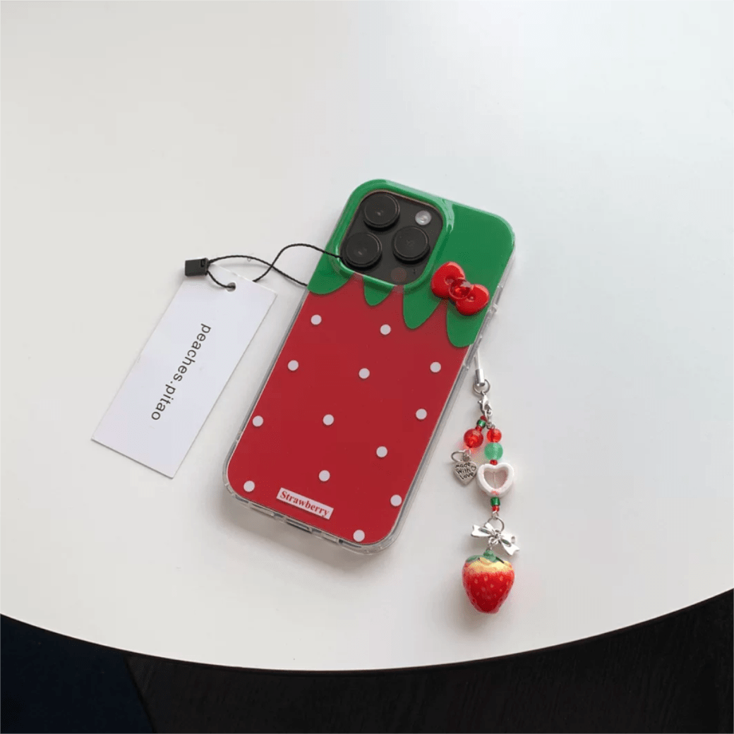 Chic Strawberry Crystal Inlaid Bowknot iPhone Case With Accessories