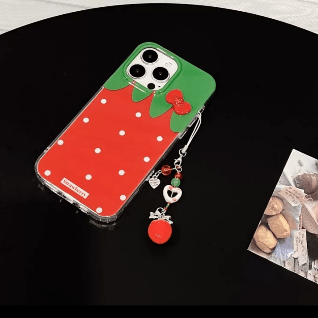 Chic Strawberry Crystal Inlaid Bowknot iPhone Case With Accessories