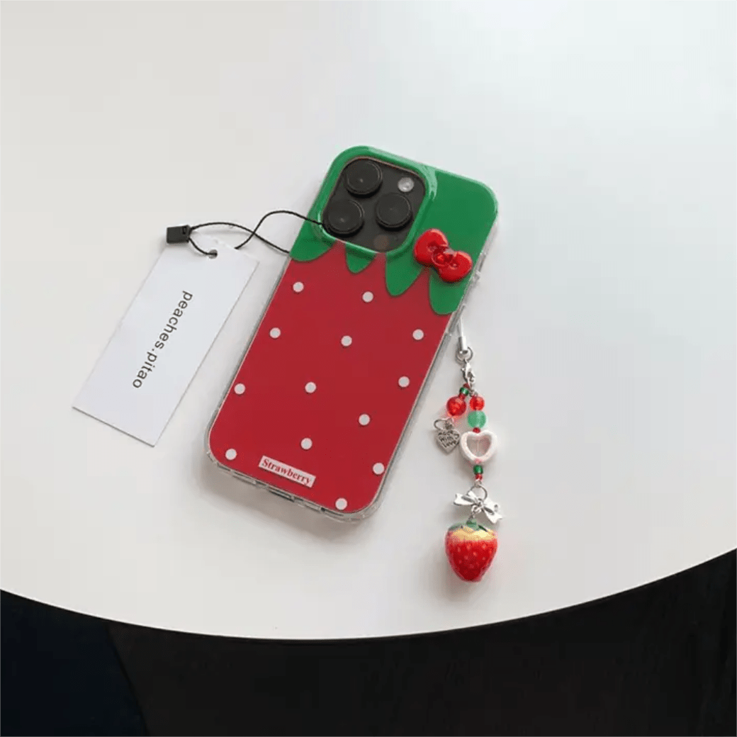 Chic Strawberry Crystal Inlaid Bowknot iPhone Case With Accessories