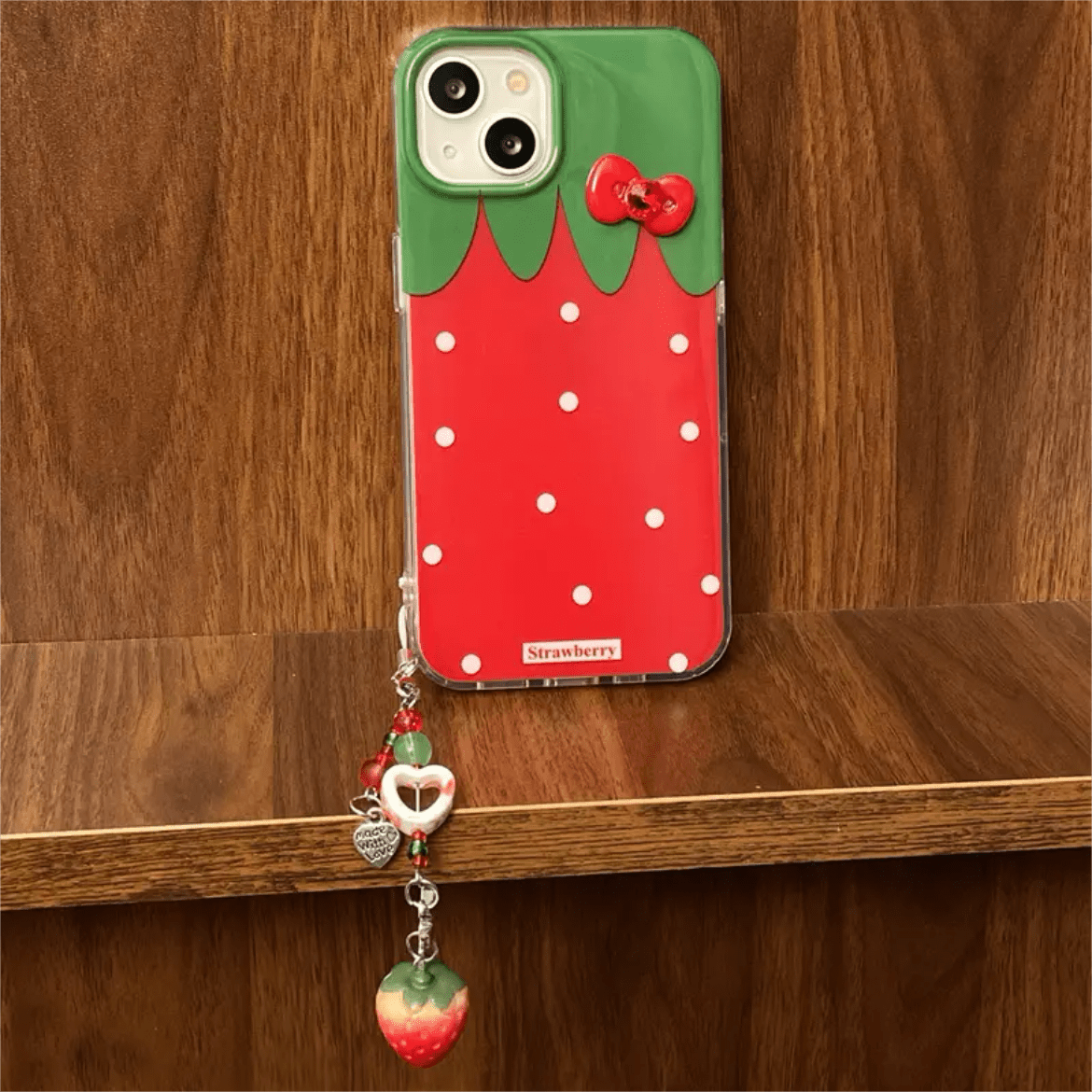 Chic Strawberry Crystal Inlaid Bowknot iPhone Case With Accessories