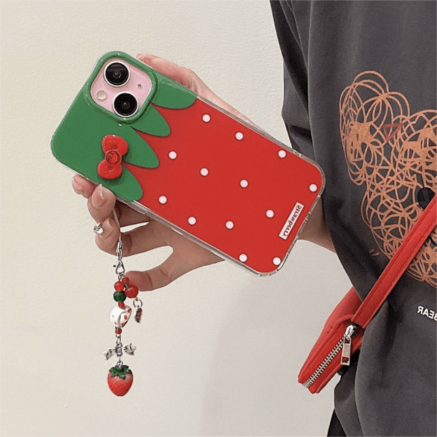 Chic Strawberry Crystal Inlaid Bowknot iPhone Case With Accessories