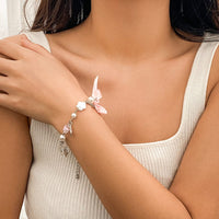 Thumbnail for Chic Strawberry Heart Charm Bowknot Pearl Chain Bracelet - ArtGalleryZen