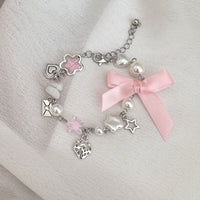 Thumbnail for Chic Strawberry Heart Charm Bowknot Pearl Chain Bracelet