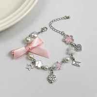 Thumbnail for Chic Strawberry Heart Charm Bowknot Pearl Chain Bracelet