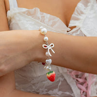 Thumbnail for Chic Strawberry Star Charm Bowknot Pearl Chain Bracelet