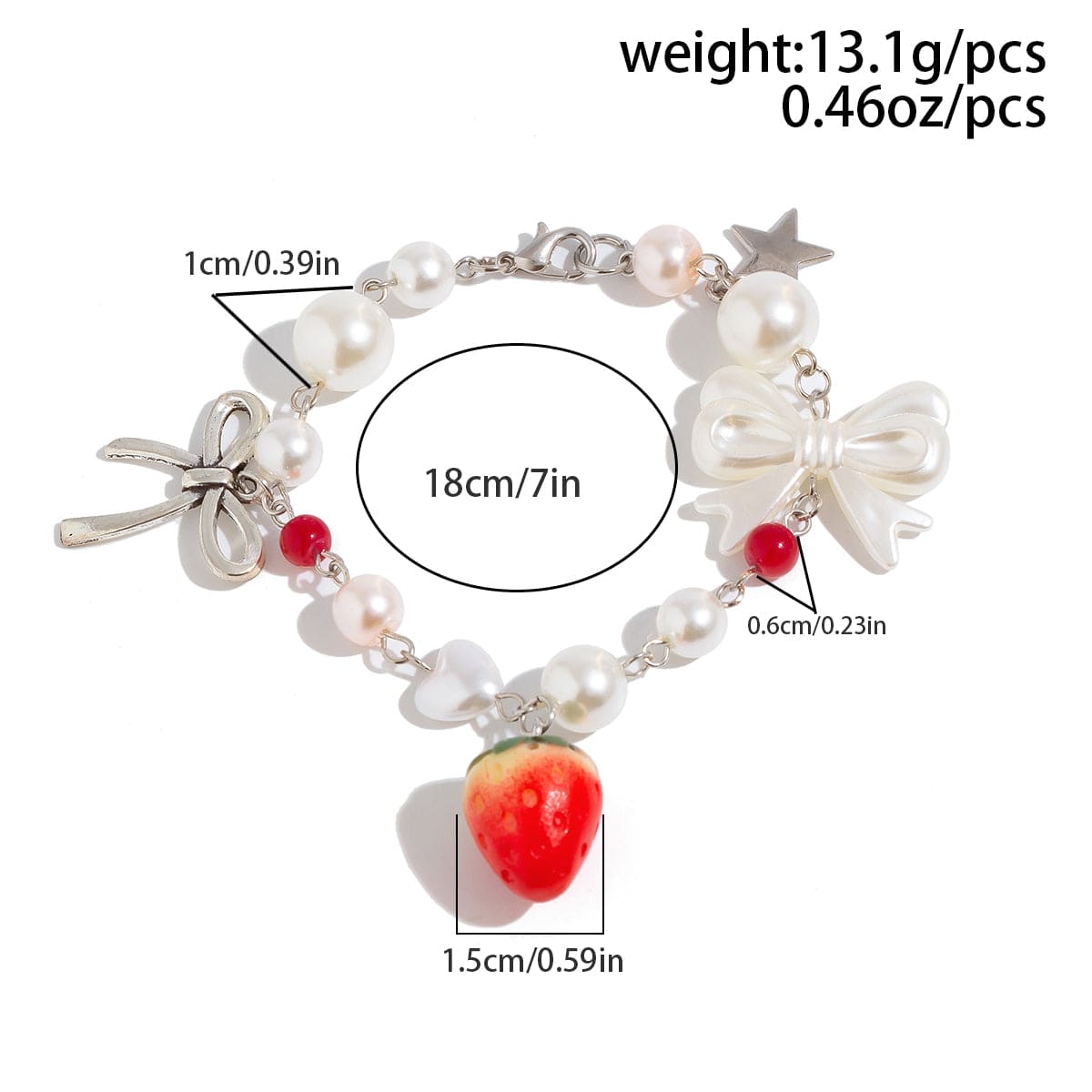 Chic Strawberry Star Charm Bowknot Pearl Chain Bracelet