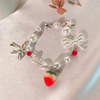 Thumbnail for Chic Strawberry Star Charm Bowknot Pearl Chain Bracelet