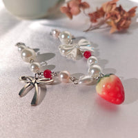 Thumbnail for Chic Strawberry Star Charm Bowknot Pearl Chain Bracelet