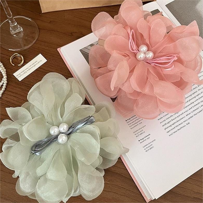 Chic Sweet Floral Lace Pearl Hair Clip Claw - ArtGalleryZen