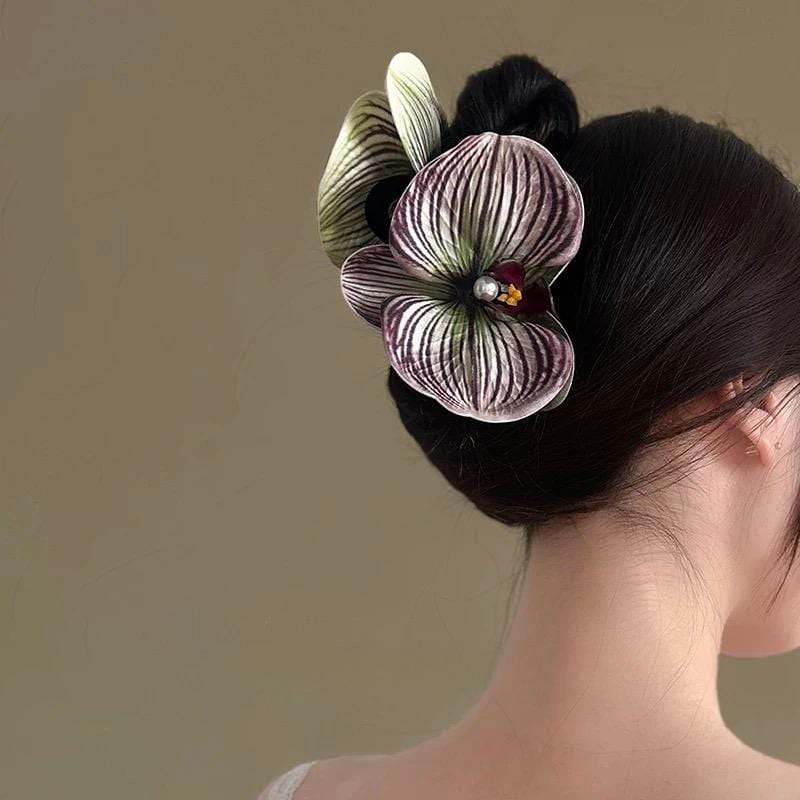 Chic Textured Orchid Flower Hair Clip Hair Claw - ArtGalleryZen