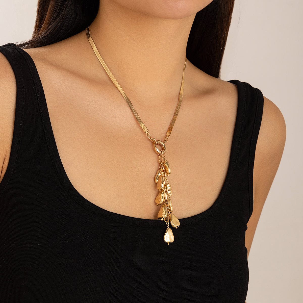 Chic Textured Waterdrop Tassel Herringbone Necklace