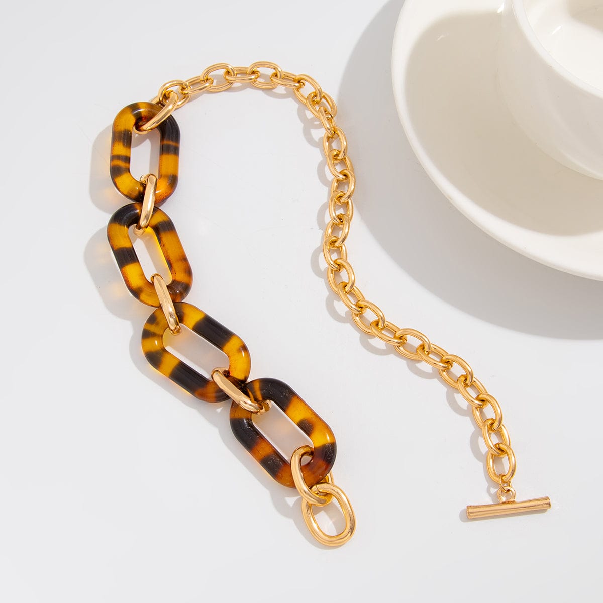 Chic Toggle Clasp Chunky Leopard Acrylic Necklace - ArtGalleryZen