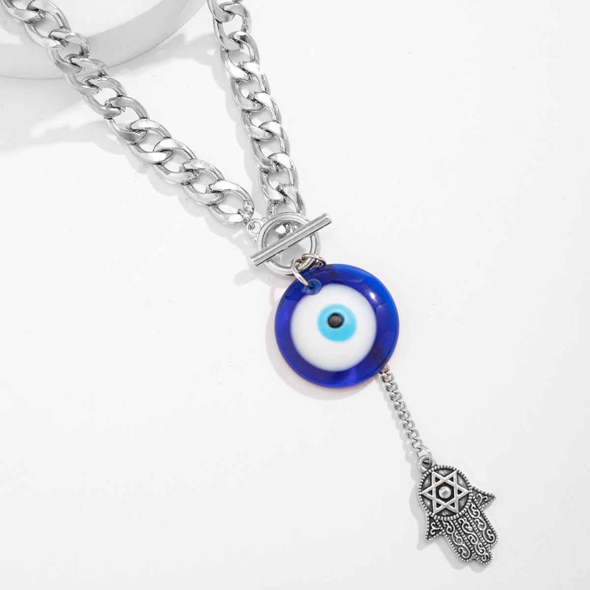 Chic Toggle Clasp Evil Eye Hamsa Curb Chain Necklace - ArtGalleryZen