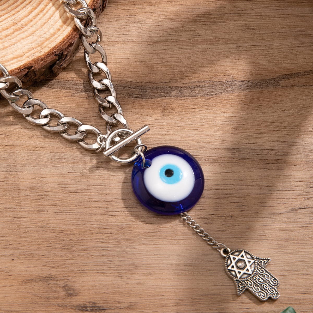 Chic Toggle Clasp Evil Eye Hamsa Curb Chain Necklace - ArtGalleryZen