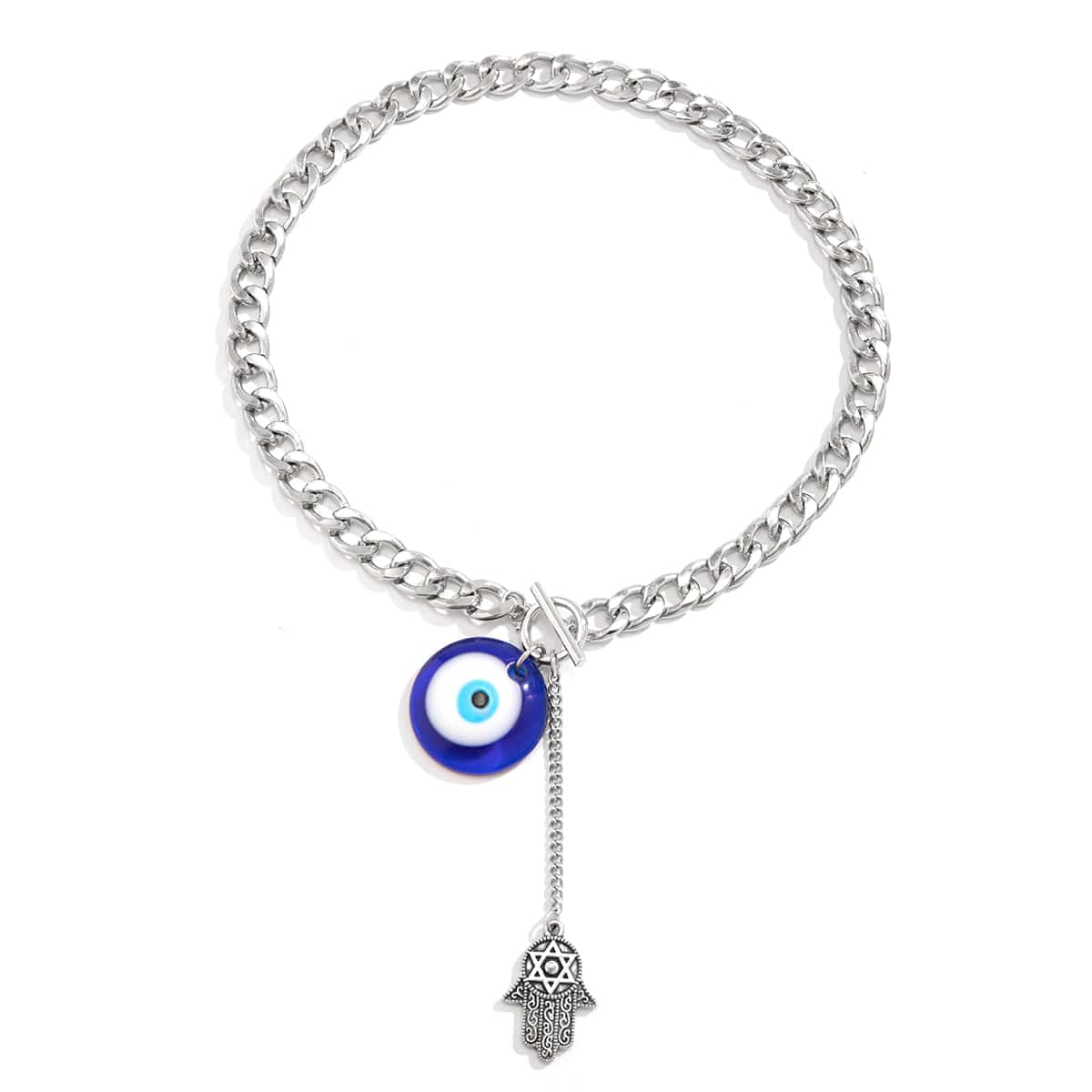 Chic Toggle Clasp Evil Eye Hamsa Curb Chain Necklace - ArtGalleryZen