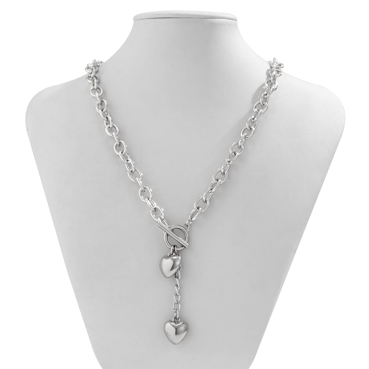 Chic Toggle Clasp Heart Pendant Cable Chain Necklace - ArtGalleryZen