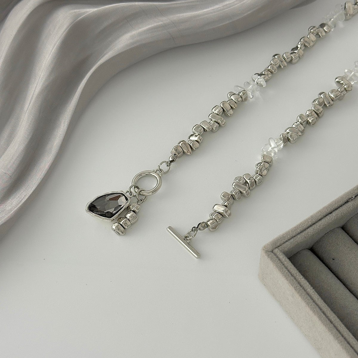 Chic Toggle Clasp Rhinestone Pendant Pearl Irregular Beaded Necklace - ArtGalleryZen