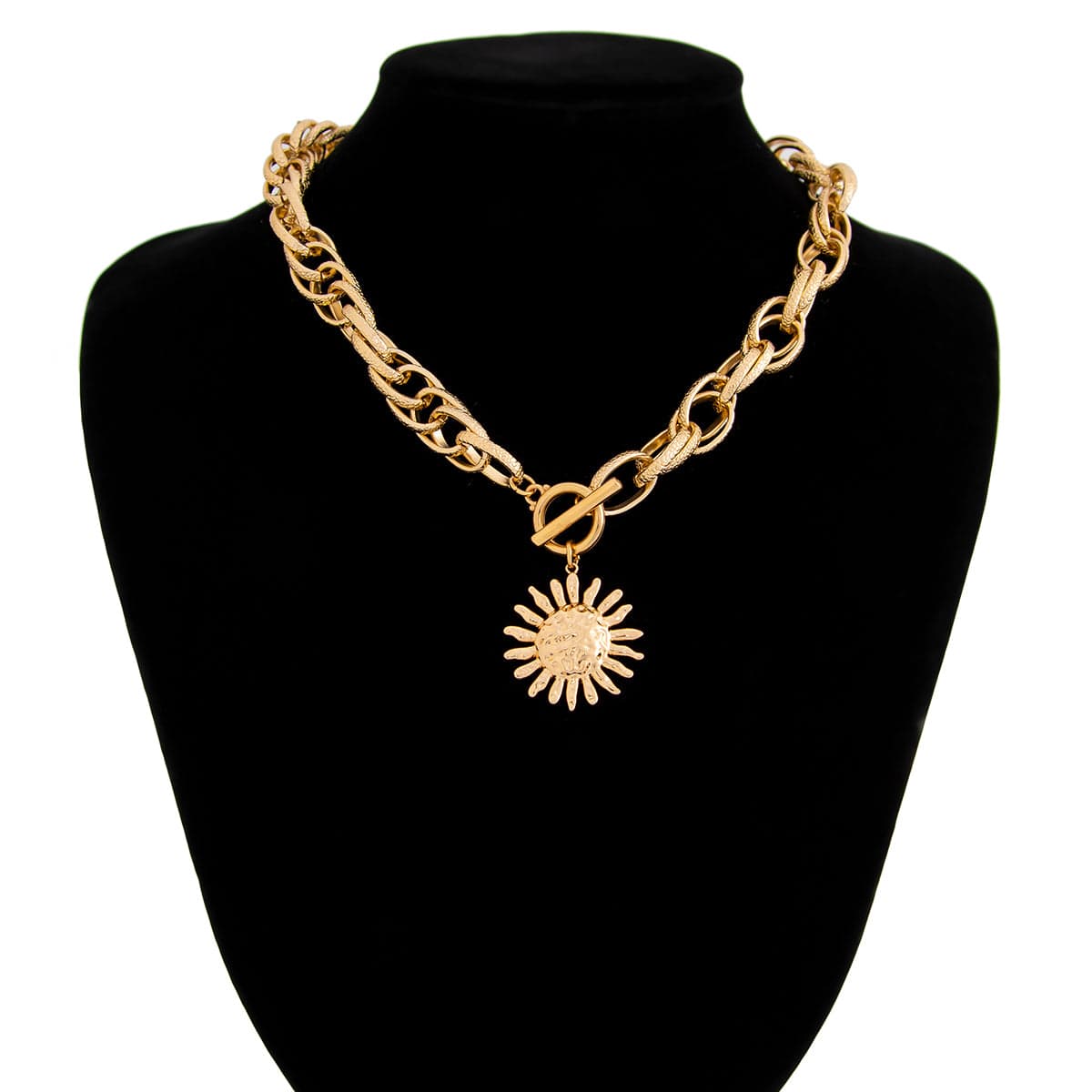 Chic Toggle Clasp Sun Pendant Rope Chain Choker Necklace