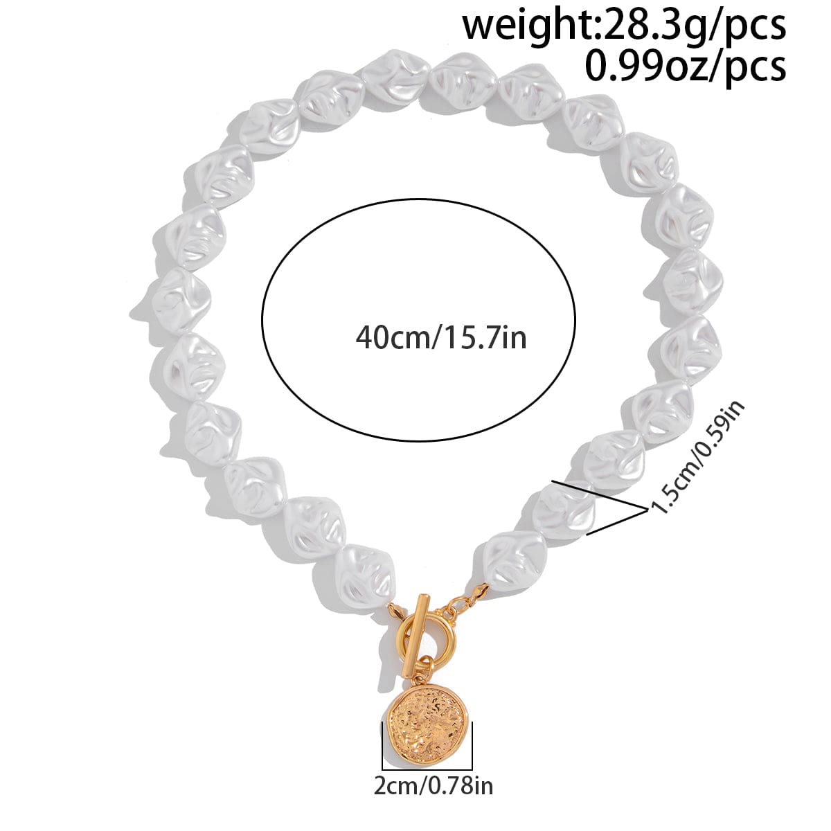 Chic Toggle Clasp Textured Round Disk Pendant Irregular Pearl Chain Necklace Bracelet - ArtGalleryZen