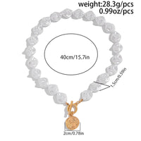 Thumbnail for Chic Toggle Clasp Textured Round Disk Pendant Irregular Pearl Chain Necklace Bracelet - ArtGalleryZen
