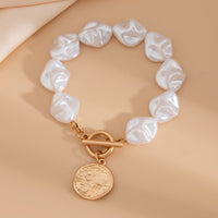 Thumbnail for Chic Toggle Clasp Textured Round Disk Pendant Irregular Pearl Chain Necklace Bracelet