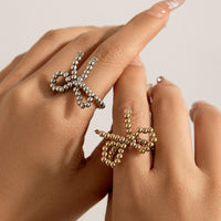 Thumbnail for Chic Tow Tone Beaded Bowknot Ring Set