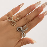 Thumbnail for Chic Tow Tone Beaded Bowknot Ring Set