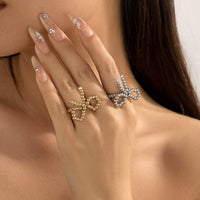 Thumbnail for Chic Tow Tone Beaded Bowknot Ring Set