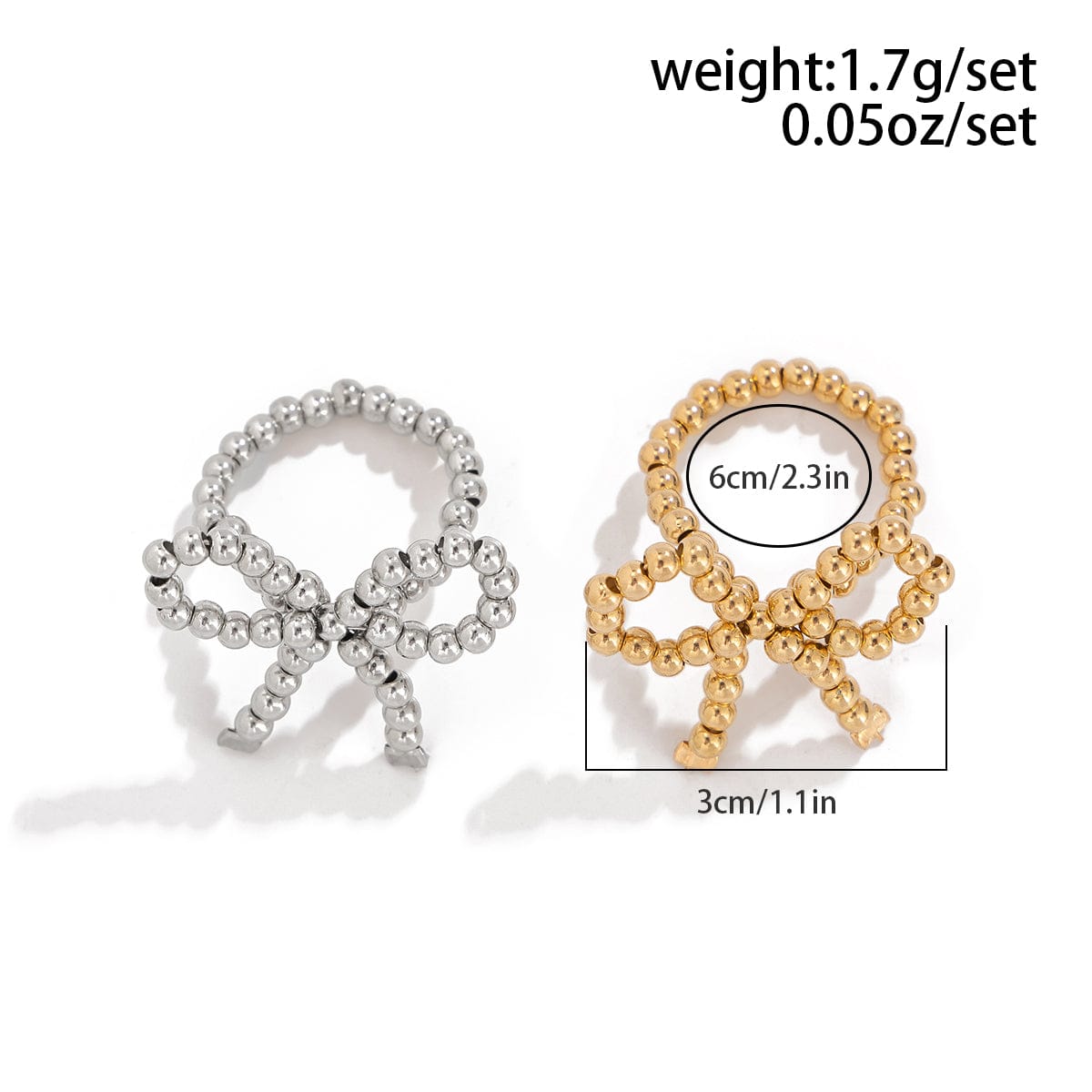 Chic Tow Tone Beaded Bowknot Ring Set