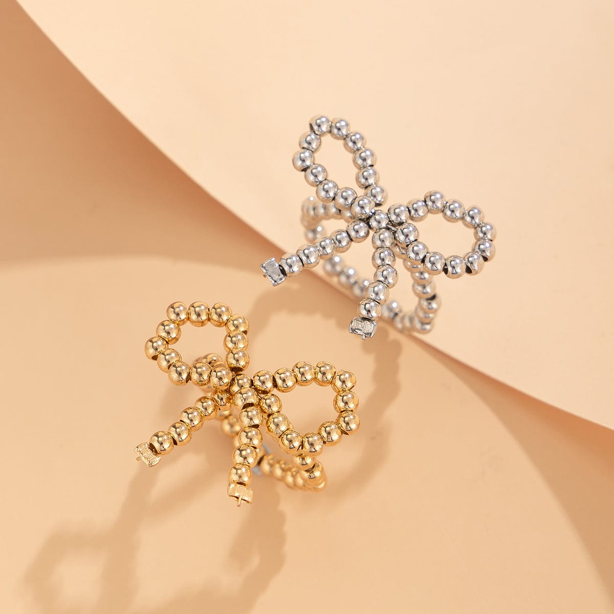 Chic Tow Tone Beaded Bowknot Ring Set