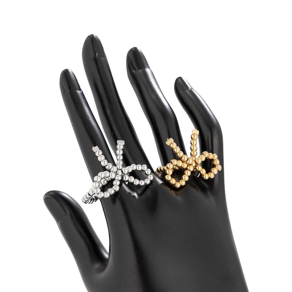 Chic Tow Tone Beaded Bowknot Ring Set