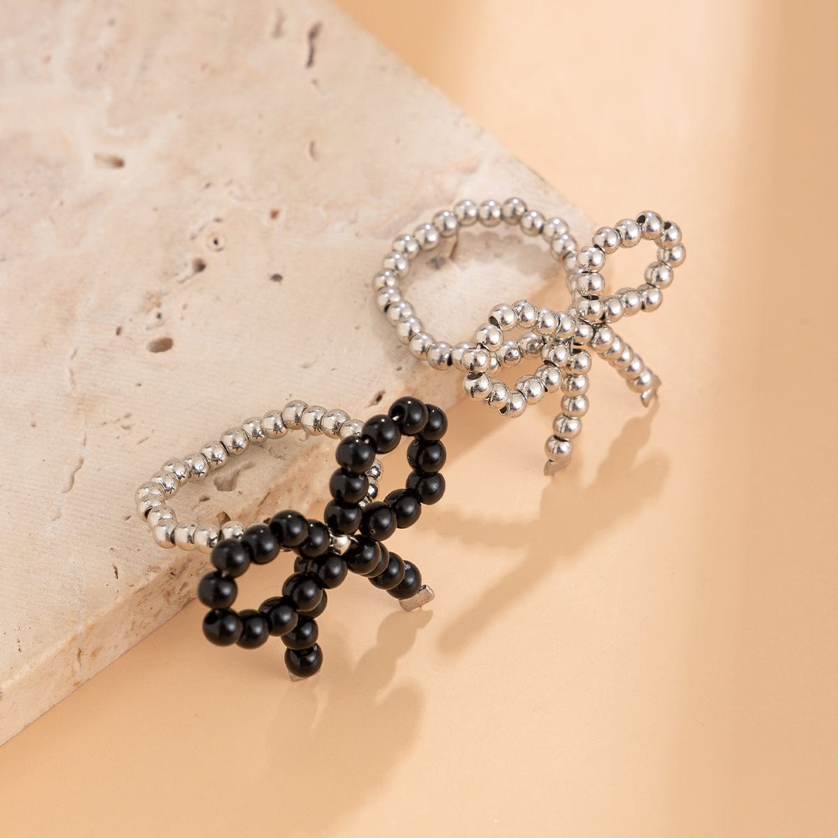 Chic Tow Tone Beaded Bowknot Ring Set