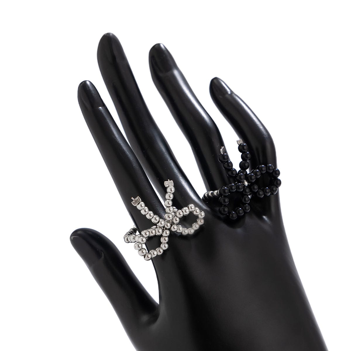 Chic Tow Tone Beaded Bowknot Ring Set