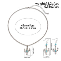 Thumbnail for Chic Turquoise Inlaid Cactus Pendant Necklace Earrings Set - ArtGalleryZen