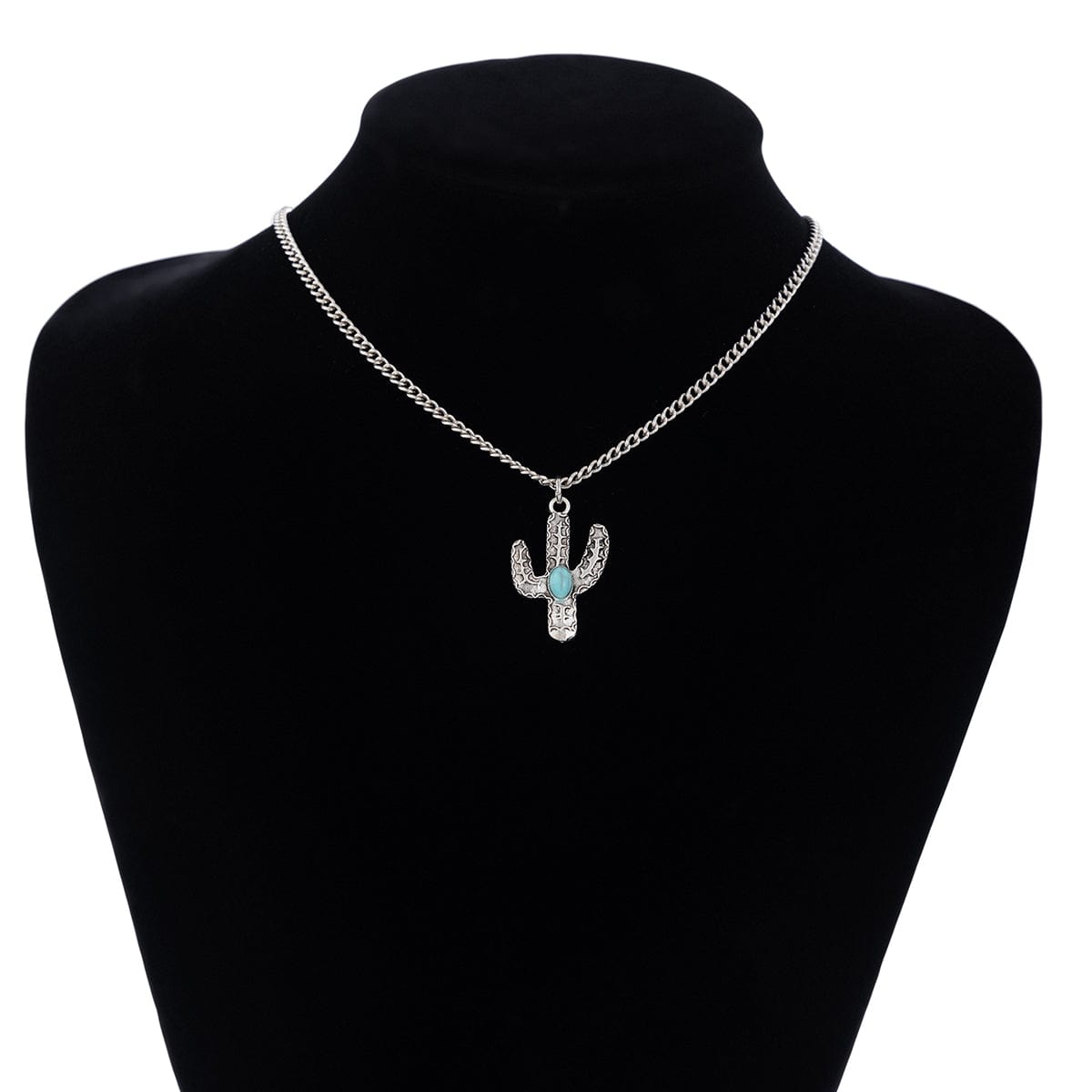 Chic Turquoise Inlaid Cactus Pendant Necklace Earrings Set - ArtGalleryZen